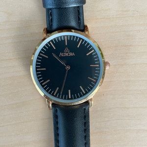 Aurora black genuine leather watch